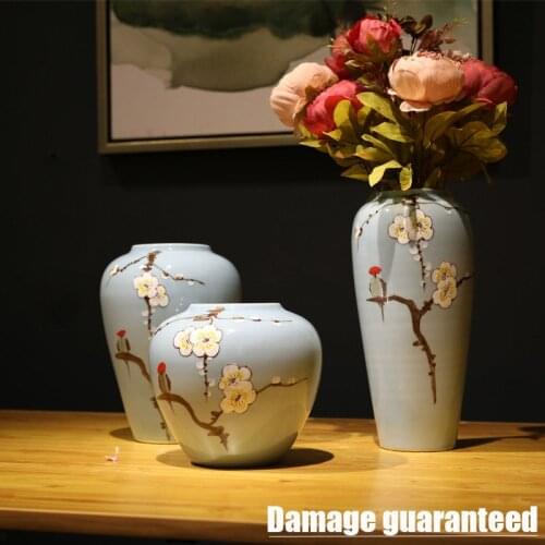 Simple Modern Style Blue White Stripes Porcelain Handpainted Vase Ceramic Flower Pot