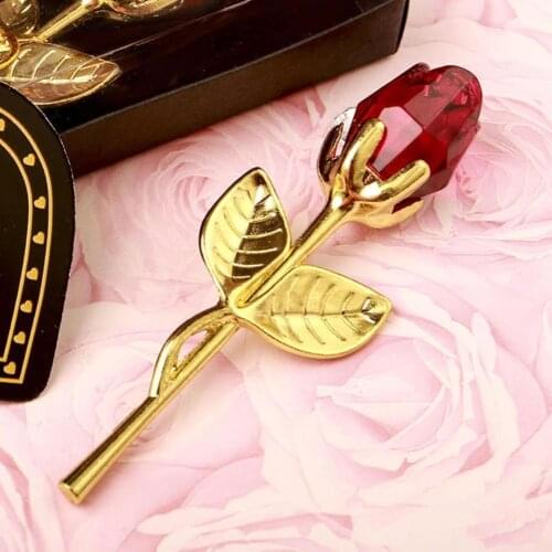 Romantic Faux Crystal Rose Flower Handicraft Ornament with Box Alloy Roses Flower Stem Valentines Gift Wedding Decoration