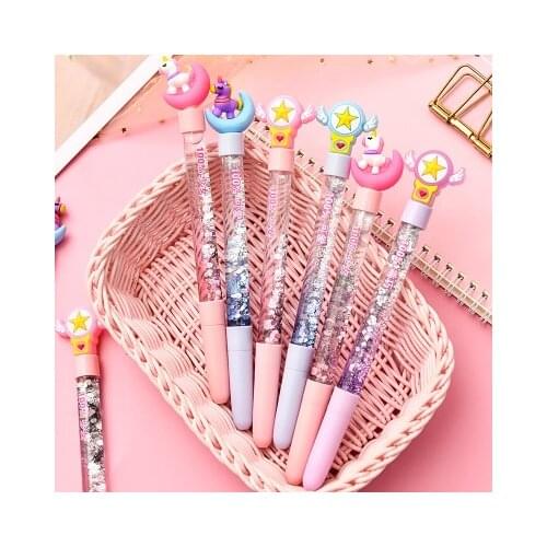 1pc Cute Fairy Pen Creative Quicksand Sequins Flamingos Pig Moon Cat Claw Dinosaur Gel Pen Novelty Stationery Supply