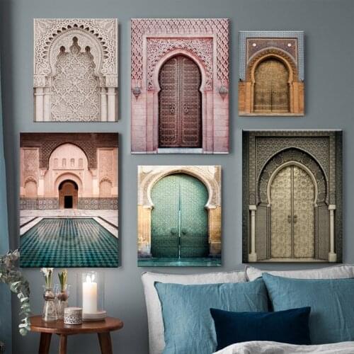 Modern Religion Muslim Islamic Architecture Morocco Door Vintage Canvas Painting Postes and Prints Wall Art Pictures Home Decor