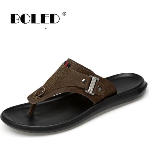 Tide mens slippers British fashion men sandals genuine leather lazy beach sandals flip flops outdoor men summer shoes