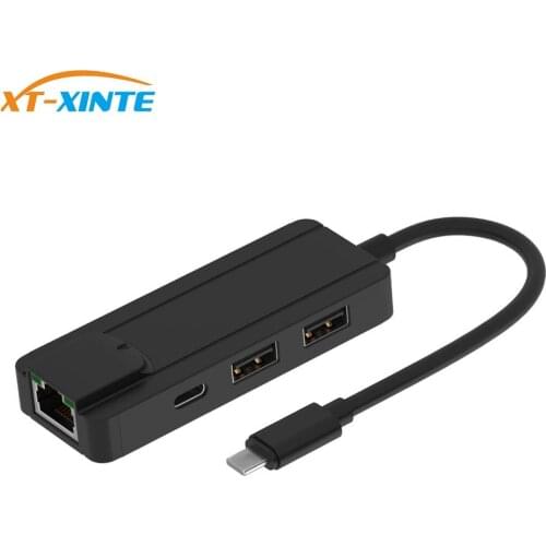 XT-XINTE 4-in-1 4 Ports Adapter for iPhone to Ethernet RJ45 Wired Network & USB Port OTG Adapter Support 10/100Mbps Speed