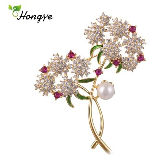 Hongye Big Flower Freshwater Pearl Brooch for Women Fashion Brooch Pin Bouquet Zircon Brooches and Pins Scarf Clip Jewelry