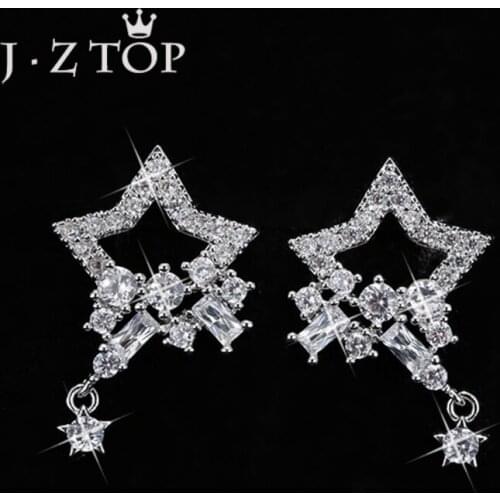 JZTOP Exquisite Zircon Tassel Earrings Five Pointed Star Geometric Stud Earrings Women Fashion Party Oorbellen Jewelry