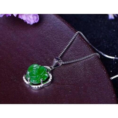 High quality Boutique female fashion pendant pure natural and Jade Jade 925 silver inlaid rose apple green necklace