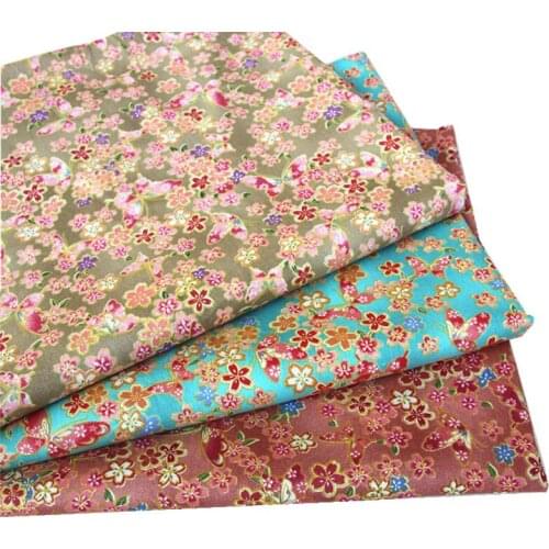 100% Cotton Twill Japanese Style Brown Blue Brick Red Flower Butterfly Cloth Fabric DIY Handwork Chic Quilting Cloth Patchwork