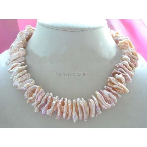 18" Genuine Natural 23mm Pink biwa Pearl Necklace