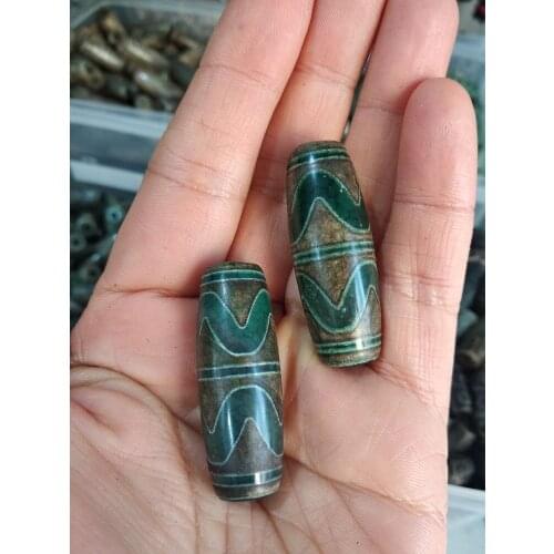 2 Piece Mysterious Tibetan Dzi Bead Amulet Pendant Green Vein Hanging Blessing Your Fortune
