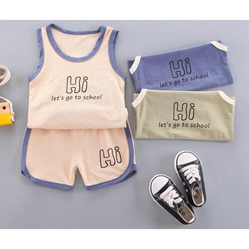 2021 Baby Summer Clothing Toddler Children Boy Cartoon 2Pcs O-neck Vest Fashion Pure Color Infant Clothes Set Tracksuit Sets