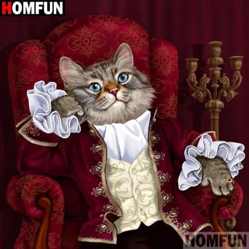 HOMFUN Full Square/Round Drill 5D DIY Diamond Painting "Animal cat" 3D Diamond Embroidery Cross Stitch Home Decor A20019