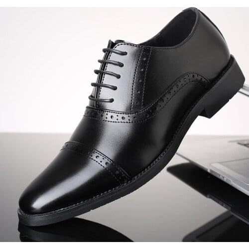 Brogue Formal Shoes Men Dress Leather Shoes Fashion Men Flats Shoes Genuine Retro Pointed Toe Oxford Male Footwear Zapatos