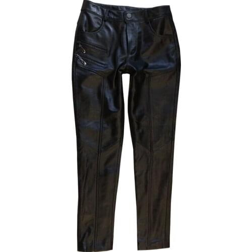 Real Leather Pants For Women full leather Black 2021 spring and autumn new small feet nine cent pants slim sheep skin fas