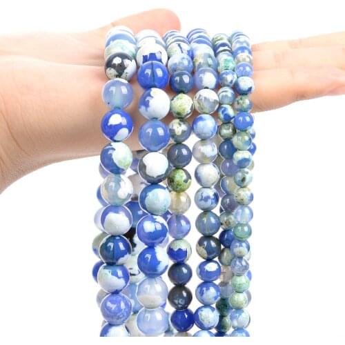 Natural Stone Beads Smooth Blue Green Fire Agate Round Spacer Loose Beads for Jewelry Making Bracelet Necklace Earrings 6/8/10MM