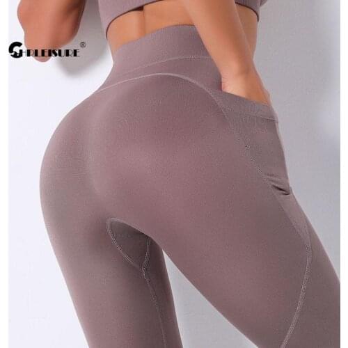 CHRLEISURE Casual Sport Leggings Sexy High Waist Hip Lift Running Side Pockets Yoga Pants Running Quick Dry Gym Sportswear