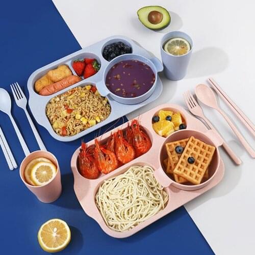 Baby bowl+spoon+fork Feeding Food Tableware BPA Free Cartoon Bear Kids Dishes Baby Eating Dinnerware Set Anti-hot Training Plate