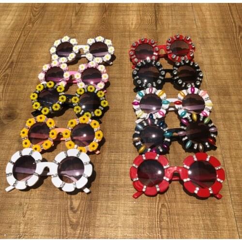 ZAOLIHU Kids Handmade Sunglasses 30 Designs Children Eyeglass Gorgeous Crystal Round Shades Colorful Flower Baby Eyewear UV400