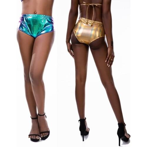 Ensnovo Women Mid Waist Metallic Shorts Ballet Performance Dance Bottoms Basic Booty Shorts Fitness Underpants Girls