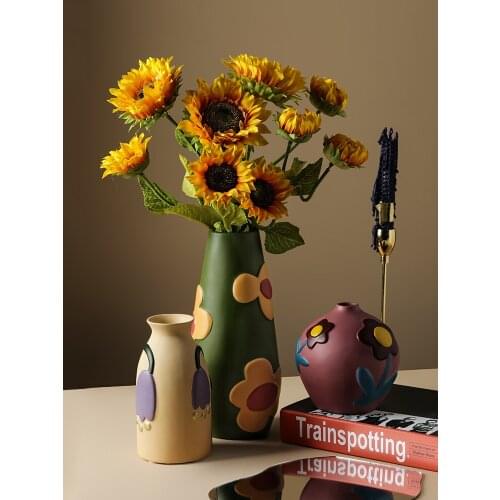 Nordic Colorful Painted Ceramic Vase With Flower Pot Crafts Desk Aesthetic Cute Room Home Decoration Accessories Wedding Gift