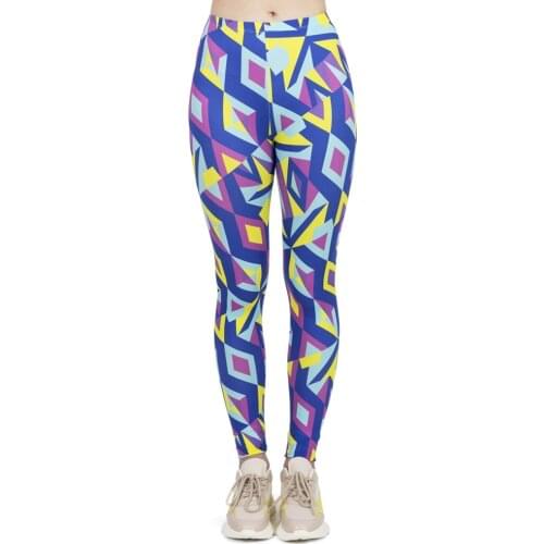 Hot Sales Women Fashion Leggings High Elasticity Legins Workout Jogging Pants Fluorescent Neon Mosaic Printing Sport leggins