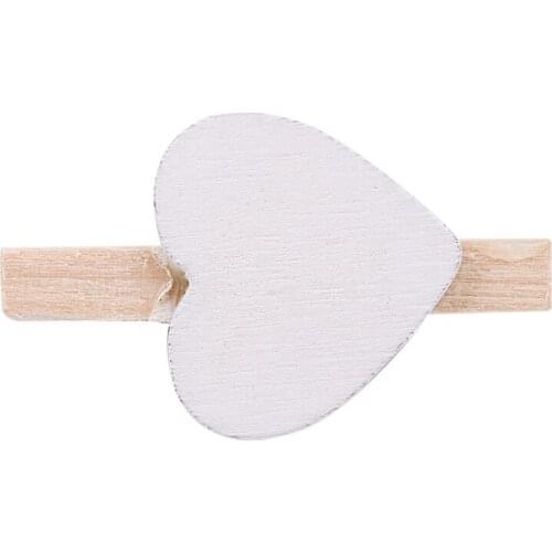 Small Mini Wooden Clothes Pegs / Decorative Pegs with Hearts , White