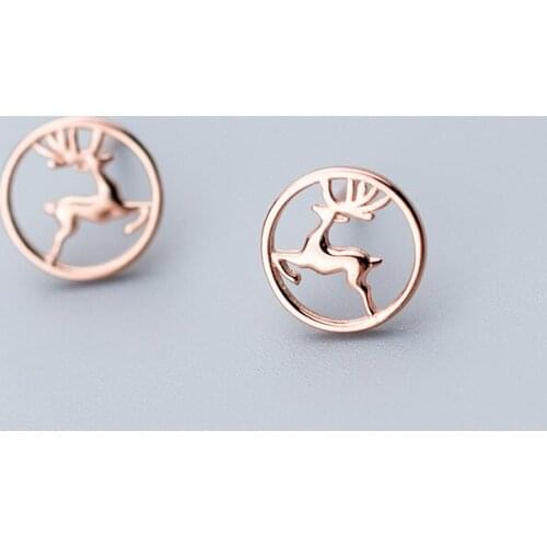 MloveAcc Authentic 100% 925 Sterling Silver Hollow Round Elk Deer Stud Earrings for Women Girls Fashion Silver Jewelry Gifts