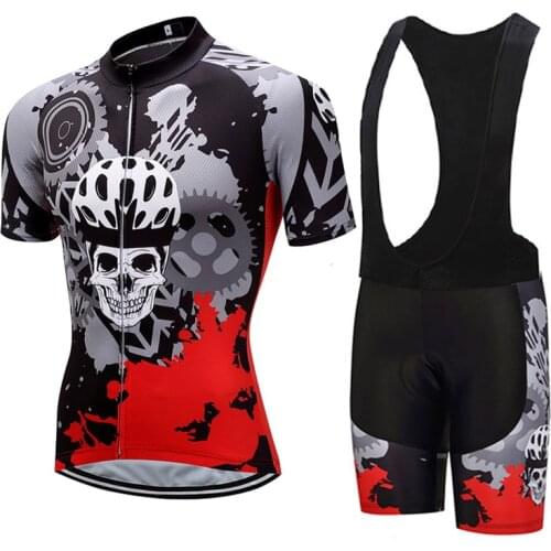 Crossrider 2021 Summer Mens SKULL Short Sleeve Cycling Clothing MTB Jerseys Bib Sets Maillot Ropa Ciclismo Bike wear Clothes