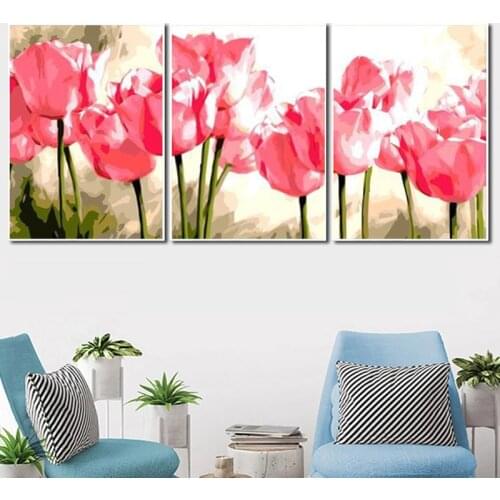 FSBCGT 3 Pcs Oil Painting By Number Flower Tulips Drawing On Canvas DIY HandPainted Paint By Numbers Home Wall Art Decor