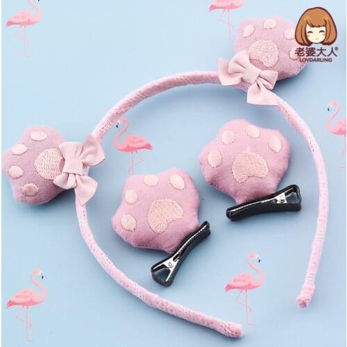 Korean Style Fabric Kitten Small Animal Bow Hair-Hoop Headband Hairpin Combination Set Gift Box Gift