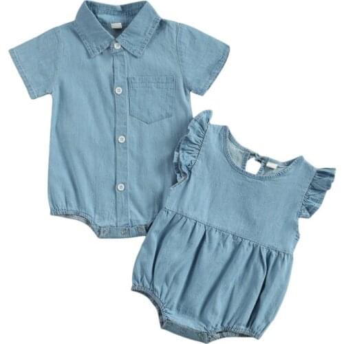 Newborn Casual Cotton Clothing Fashion Baby Short Sleeve Fly Sleeve Romper Solid Color Romper Kids Infant Girl Rompers