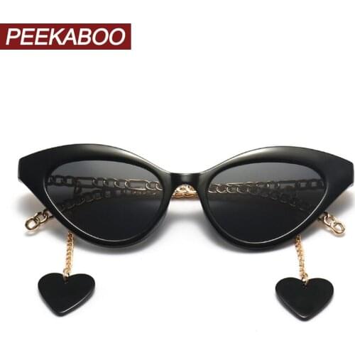 Peekaboo retro sunglasses women cat eye gold brown vintage ladies sun glasses uv400 chain decoration female 2022 birthday gifts