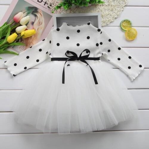 Baby Dresses for Girls Full Sleeve O-neck Dot Sashes Knee-Length Regular Spring & Autumn Mesh Age Year 1-5 Dress for Kids Girls