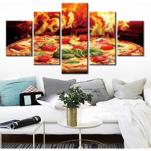 Poster Canvas Paintings Modular Decor Room 5 Piece food Pizza Picture Wall Art Framed HD Prints Home Decor