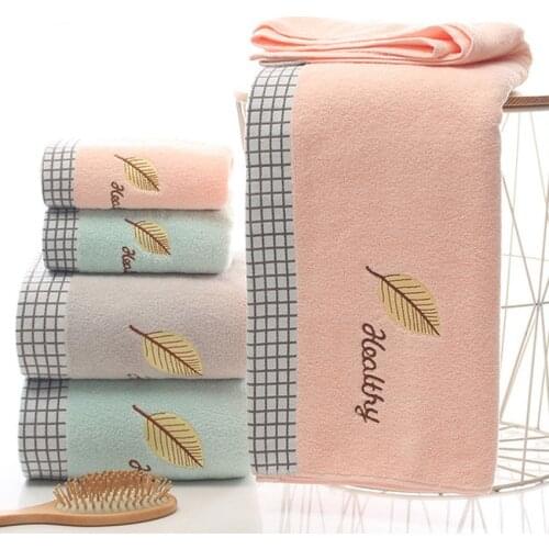 Simple Leaf Letter Embroidered Cotton Towels Set Soft Thick Face Towel Bath Towel Bathroom Cleaning toallas toalha de banho