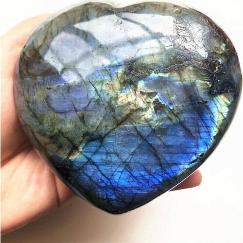 Drop Shipping 1PC Natural Labradorite Quartz Crystal Hand Carved Heart Shape Healing Decor Reiki Natural Stones and Crystals