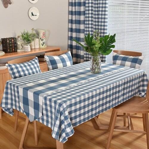 Rectangular Blue Plaid Tablecloth Small long Fabric Cotton Linen Coffee Shop Tablecloth Modern Simple Household Customizable