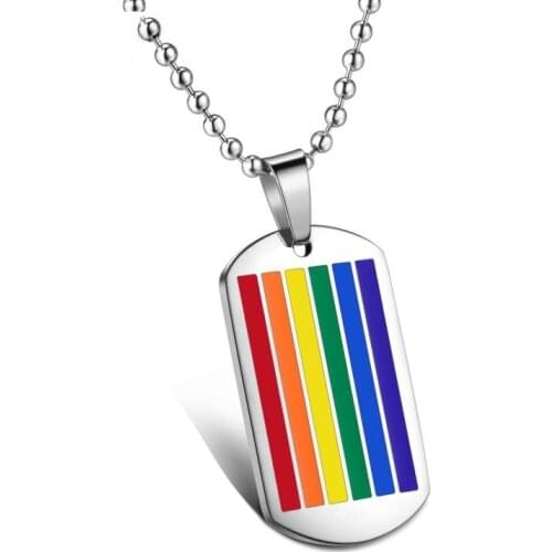 Rainbow Gay Necklace Colorful Geometric Lesbian LGBT Stainless Steel Pendant For Men Boy Males Prides