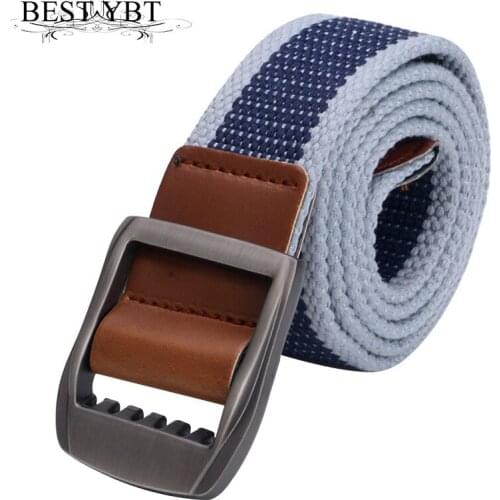 Best YBT Unisex Canvas Ring buckle belt Alloy buckle Canvas striped Men belt casual cowboy sport outdoor Men & Women belt