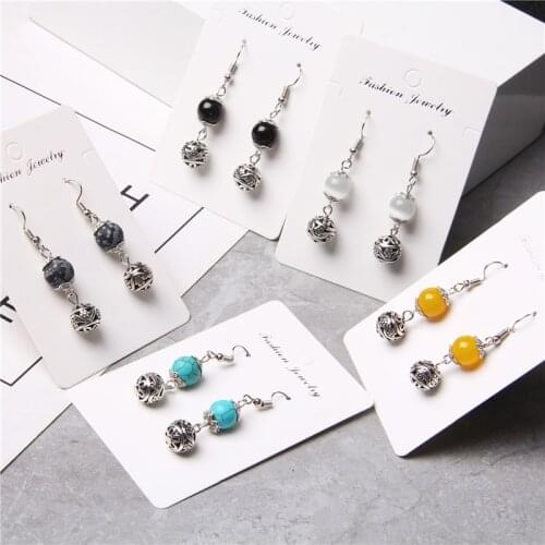 Metal silver color alloy Natural Black Stone earring for women Stone Dangle Long Lady Earrings Boho Vacation Jewelry gifts party