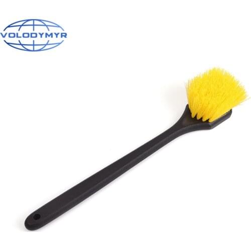 Car Brush Rim Tire Wheel Cleaner with Long Handle and Yellow Hard Bristles Detailer for Auto Detailing Cleaning Clean Detail