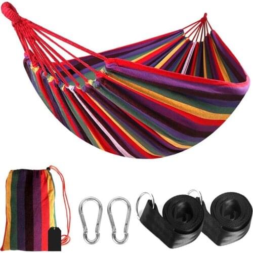 SoarOwl Double Cotton Outdoor Hammock Multiples Load Capacity Up to 450 Lbs Portable with Carrying Bag for Patio Yard Garden