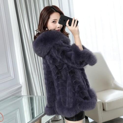 Warm Real Winter Mink Coat Fox Fur Collar Long Coats and Jakcets Women Autumn Korean Jacket Chaqueta Mujer MY1117