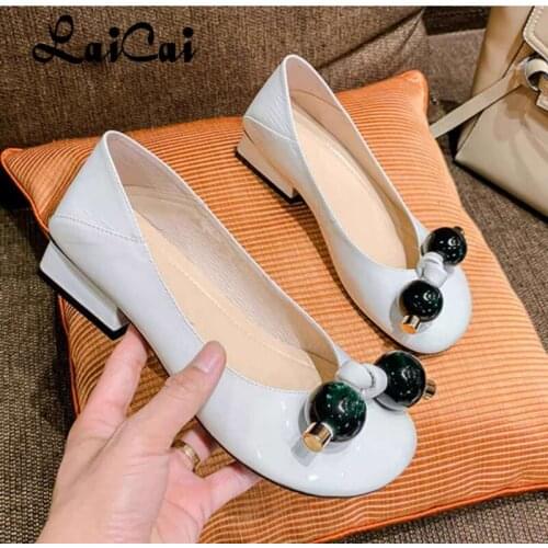 Round Toe Pumps Ladies Low Heel Low-Cut Womens Shoes 2021 New Autumn Waterproof Non-Slip All-Matching Light Fairy Leather Shoes