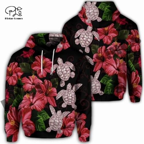 PLstar Cosmos 3DPrint Newest Tribe Polynesian Hibiscus Turtle Funny Unique Harajuku Streetwear Unisex Hoodie/Sweatshirt/Zip W-12