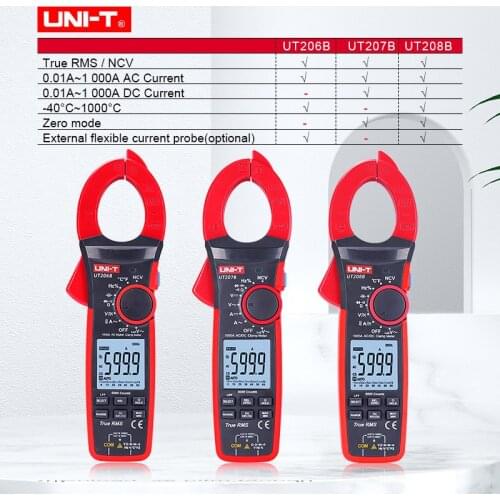 UNI-T 1000V 1000A True RMS AC/DC 6000 Counts Clamp Meter Digital Display LED Screen Backlight Flashlight UT206B UT207B UT208B