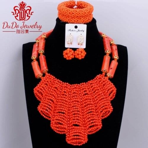 Gorgeous Nigerian Wedding African Beads Coral Jewelry Sets Dubai Christmas Costume Jewelry Set For Bride Party Crystal Beads Set