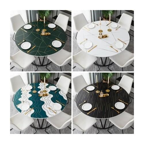 New Arrive Geometric Figure Soft Glass PVC Round Table Mat Soft Cloth Table Cover Waterproof 1.0mm Send In Roll Tablecloth