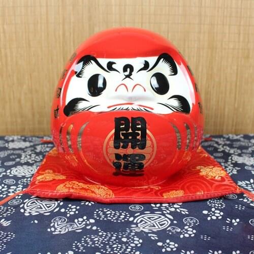 7.5 inch Japanese Ceramic Daruma Doll Figurine Lucky Charm Fengshui Zen Ornament Centerpiece Money Box Home Tabletop Decoration