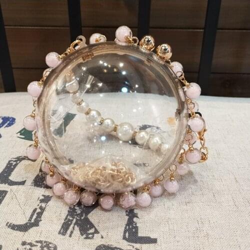 Pearl Acrylic Clutch Purse Women Diamond Transparent Bag Plastic Box Bag Girl Vintage Retro Party Handbag