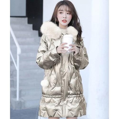 2021 Autumn Winter Women New Casual Solid Outerwear Female Fur Collar Hooded Cotton Padded Coat Lady Thick Bright Jacket M527