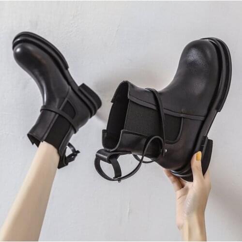 Women Ankle Boots Platform Fashion 2021 Ladies Boots PU Leather Shoes Plus Size Woman Black Thick Bottom Female Footwear Botas